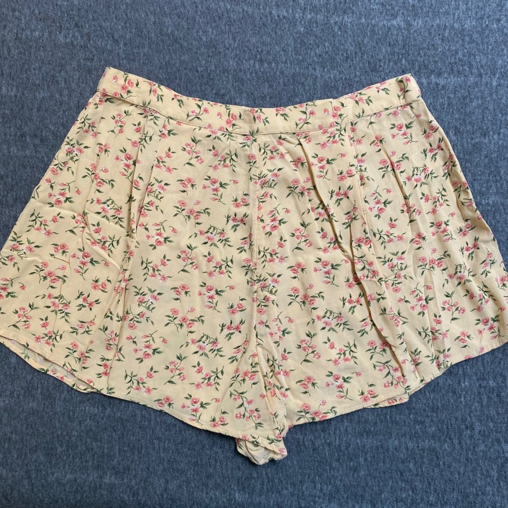 American Eagle Women Yellow Floral Pleated High Waisted Flowy Shorts Size 16